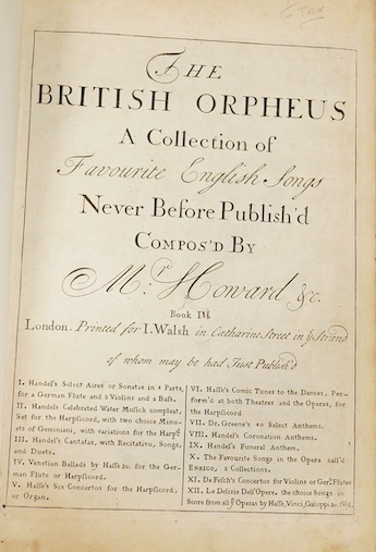 Apollonian Harmony: a collection of celebrated glees, catches, madrigals ... vols. II, III, IV and VI; engraved titles and frontispieces; contemp. calf backed marbled boards, 4to. printed for S.A. and P. Thompson, (ca.17